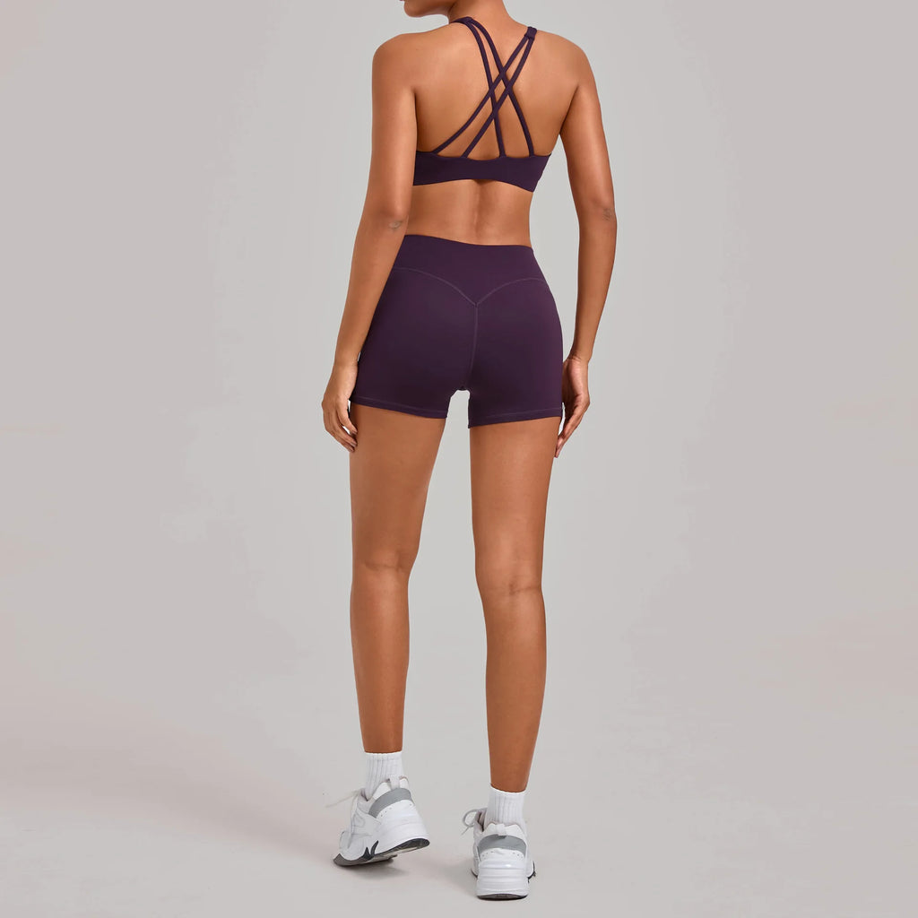 Gym Workout Clothing Detachable Chest Pad Cross Back Vest Yoga Shorts Sets Tight Quick-Dry Fitness Sports Shorts Suits for Women