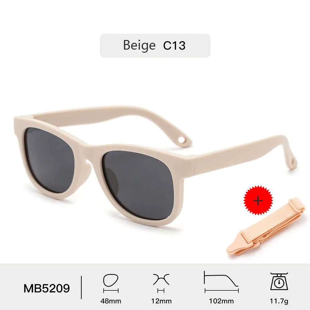 Kids Polarized Sunglasses Bendable Flexible Sunglasses with Strap Children Square Silicone Frame Mirrored UV400 Eyewear