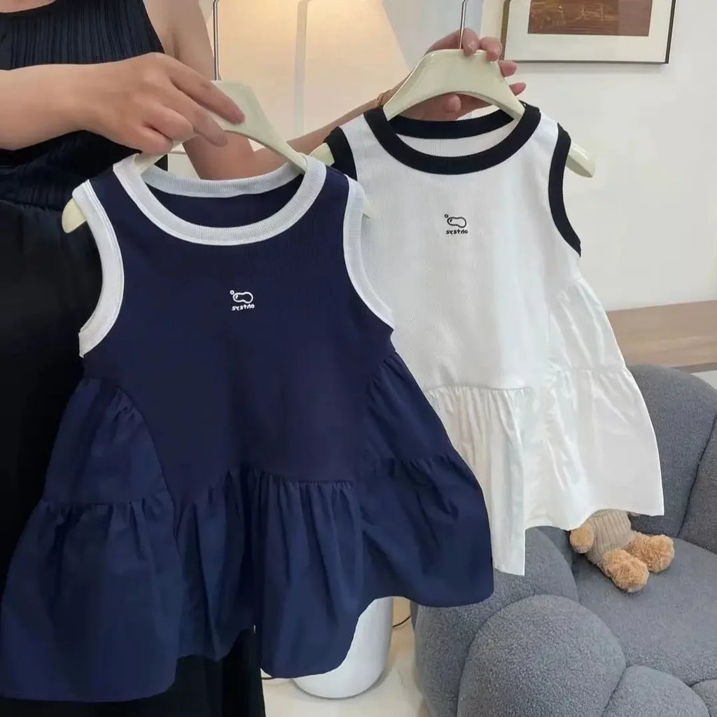 Children's Dress Girls Vest New Summer Baby Fashionable Style Little Girl High-grade Splicing Sleeveless Dress Loungewear Outfit