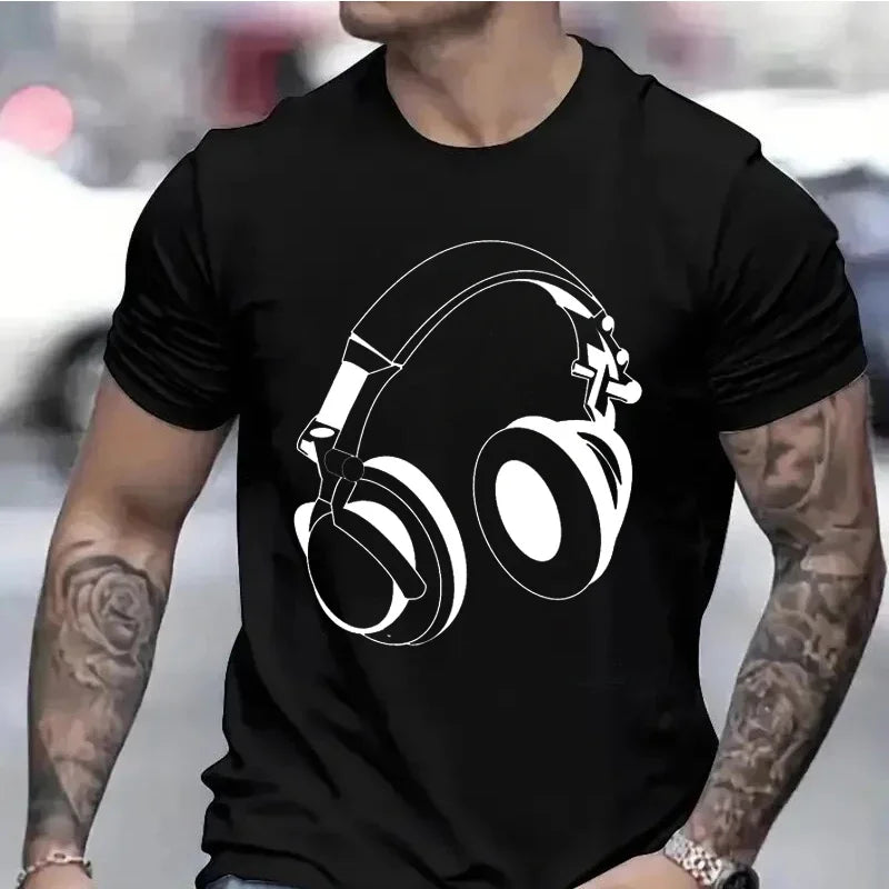 2026 New T Shirts for Men Headphones Graphic Tee Unisex Mens T Shirt Music DJ Graphic T-shirts Gift T Shirt Clothing for Clothes