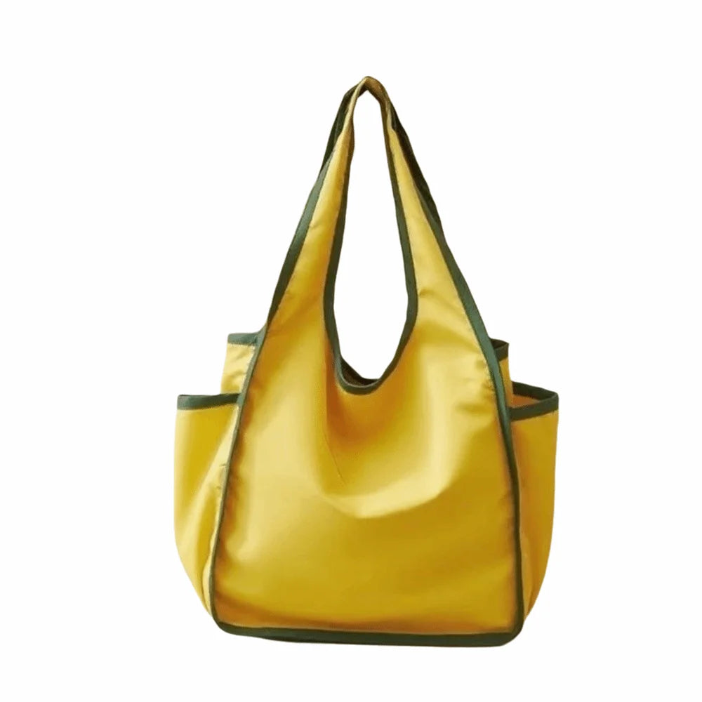 Reusable Large Capacity Shopping Bag Waterproof Foldable Tote Bag Color Blocking Polyester Eco-Friendly Bag Grocery