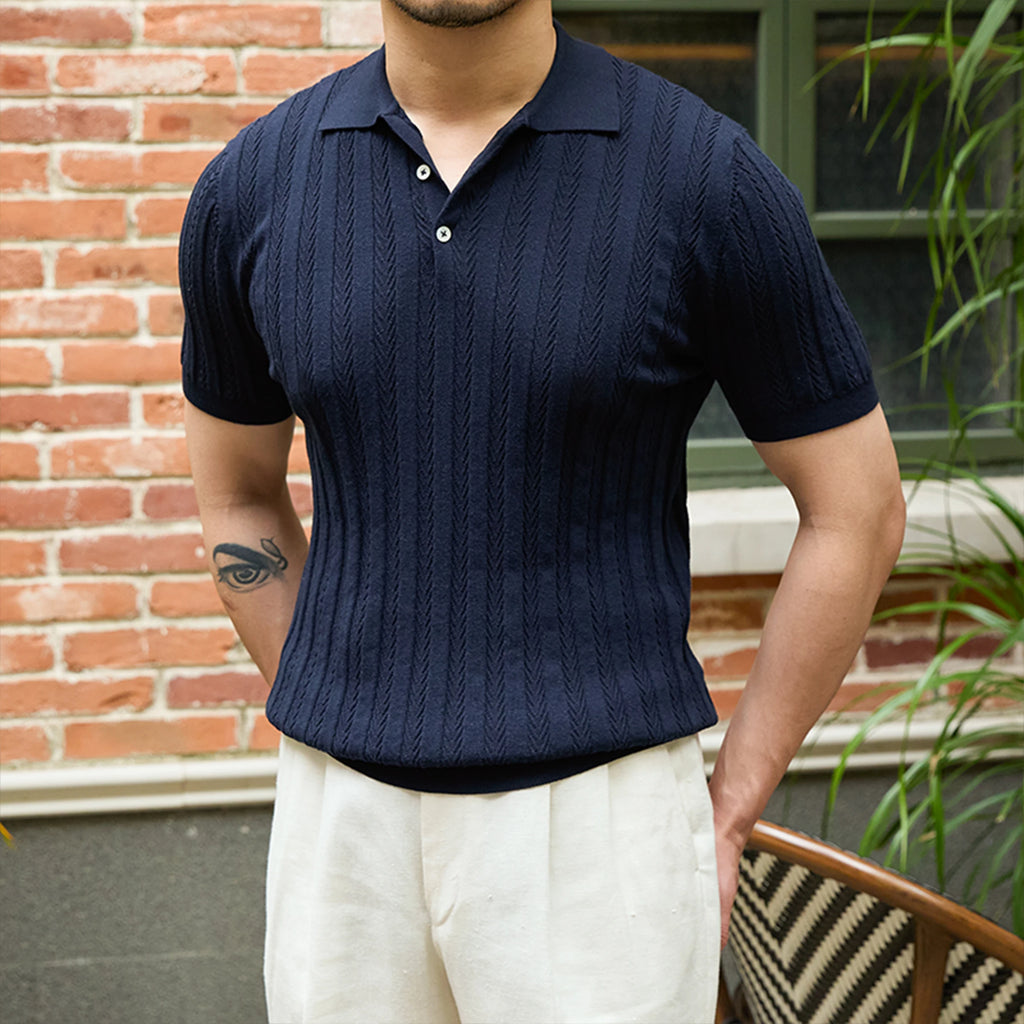 Mr. Lusan Jacquard Herringbone Lapel Polo Shirt 