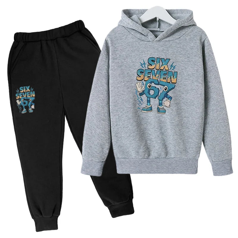 Six to seven-year-old children's sportswear set 67 Children's clothing hooded shirt + pants set 2-piece set for 3-12 year olds