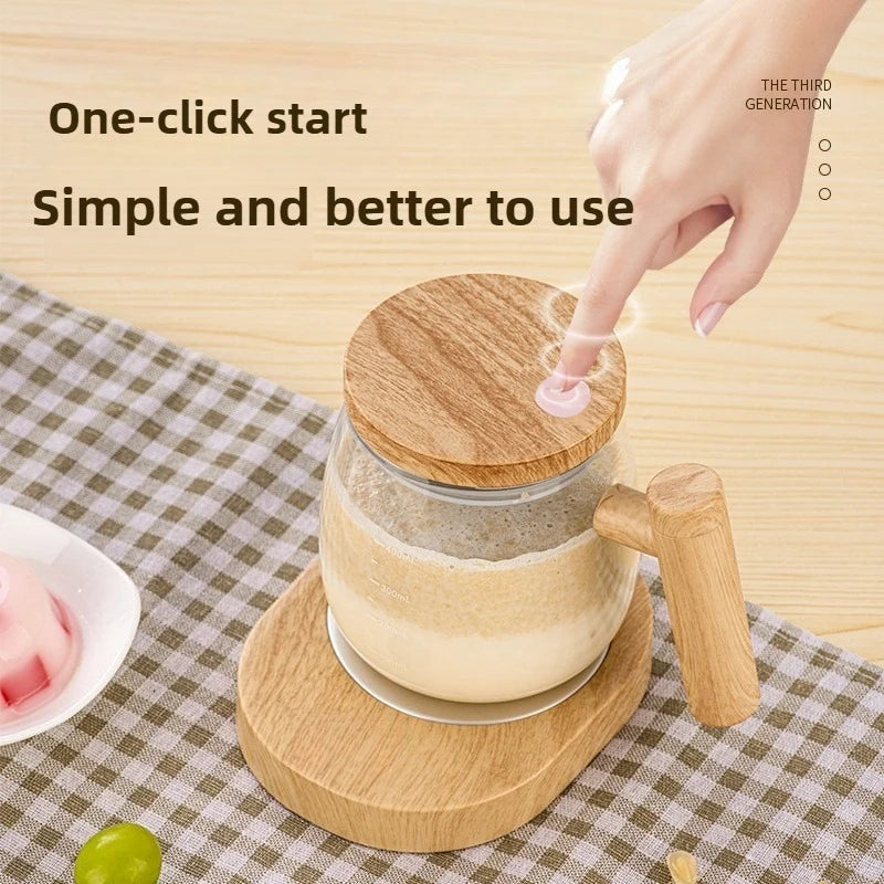 Self-stirring Coffee Cup Portable Electric Self Mixing Mug with Wooden Handle for Coffee Milk Rechargeable Automatic Glass Cup