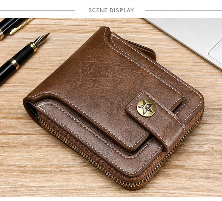 Retro Horizontal Wallet – Large Capacity with 7 Card Slots, Zipper Coin Pocket & ID Window, Driver’s License Holder