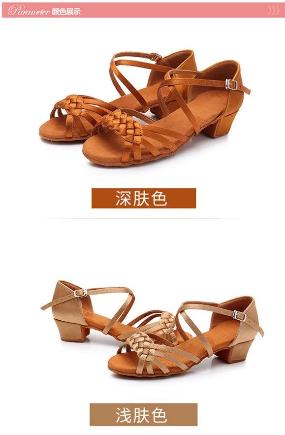 Kids Dance Shoes Girls Sandals Children Ballroom Tango Salsa Latin Dance Low Heel Shoes for Girls Children