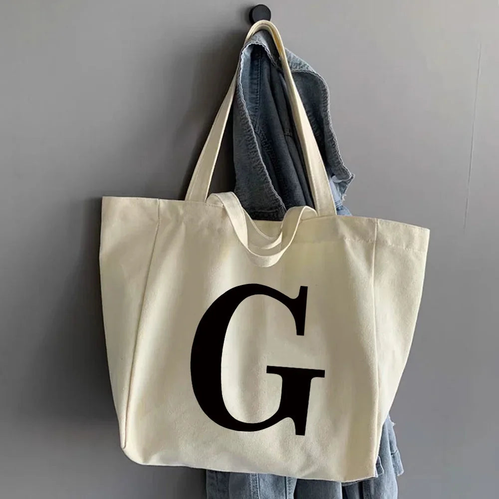 Canvas Shopping Bags Large Capacity Conventional Tote Bag Eco Two Straps Organizer Fashion Letter Printed Women Shoulder Handbag