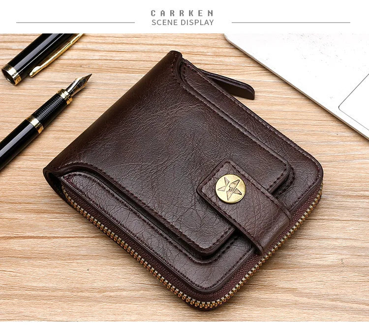 Retro Horizontal Wallet – Large Capacity with 7 Card Slots, Zipper Coin Pocket & ID Window, Driver’s License Holder