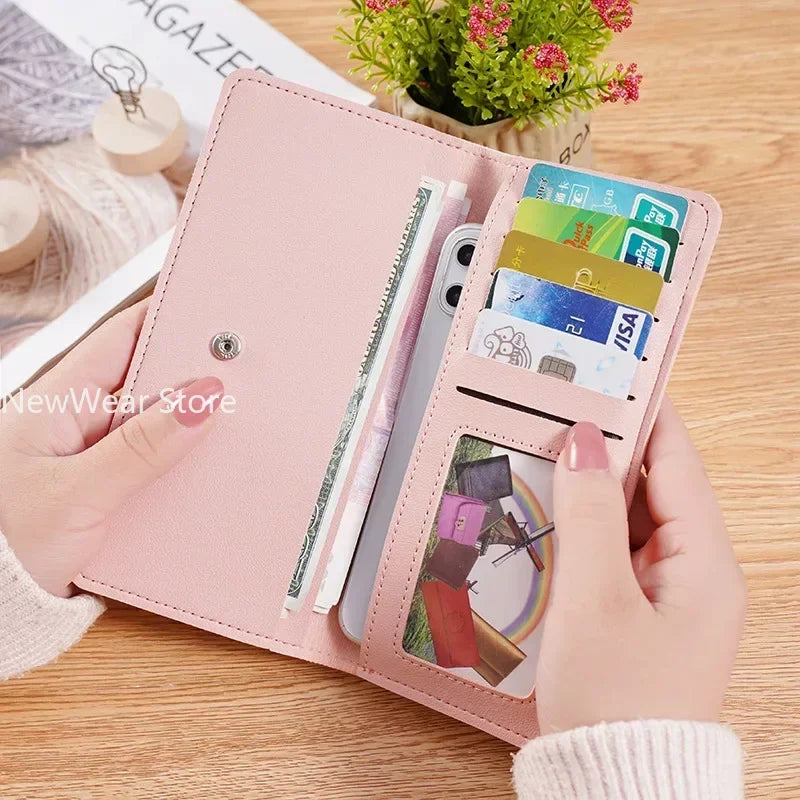 PU Leather Long Women Thin Wallets Large Capacity Female Coin Purses Hasp Clutch ID Credit Multi-Card Holder Money Bag Clip