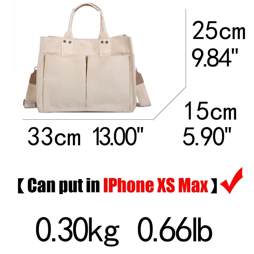 Boutique De FGG Stylish Handbags Canvas Large Women Casual Shoulder Bags with Handle Versatile Ladies Satchels Crossbody Bags