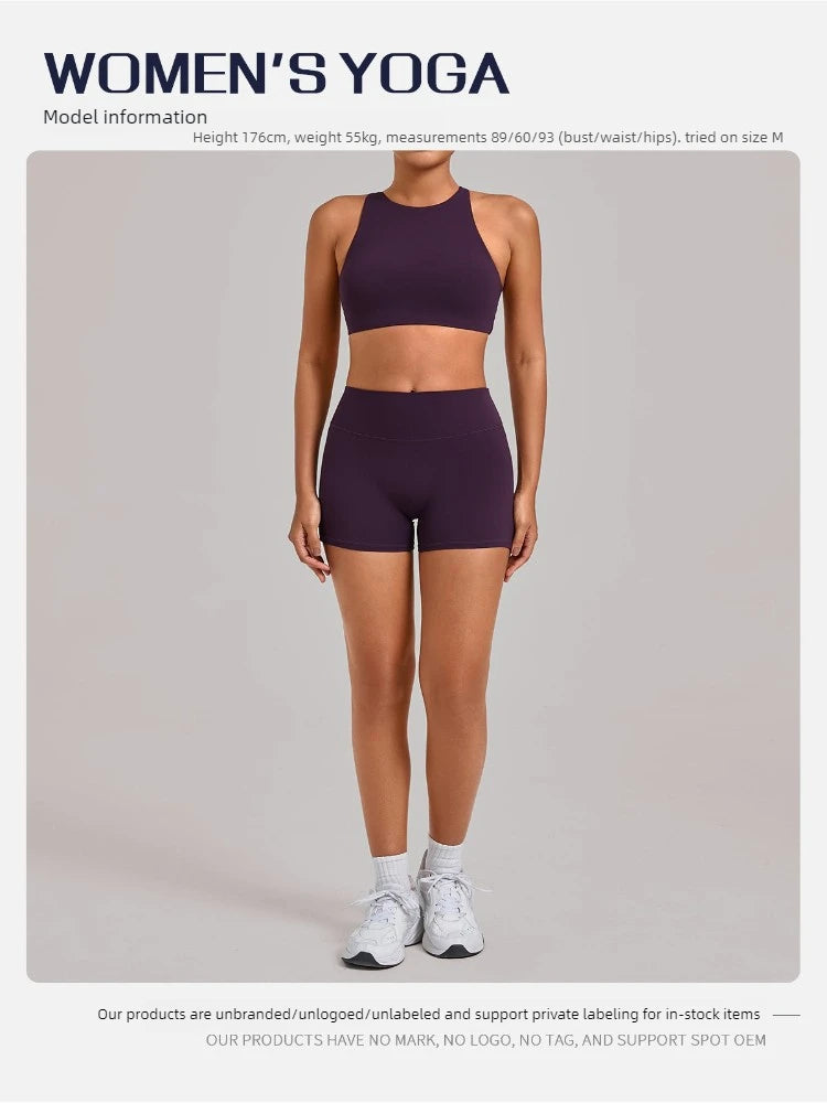 Gym Workout Clothing Detachable Chest Pad Cross Back Vest Yoga Shorts Sets Tight Quick-Dry Fitness Sports Shorts Suits for Women