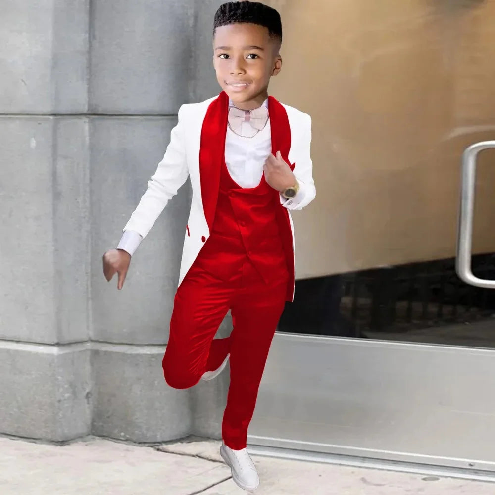 Children Photograph Suit Boys Wedding Kids Tuxedo Evening Party Wear Teenager Graduation Birthday Costume Blazer+Vest+Pant
