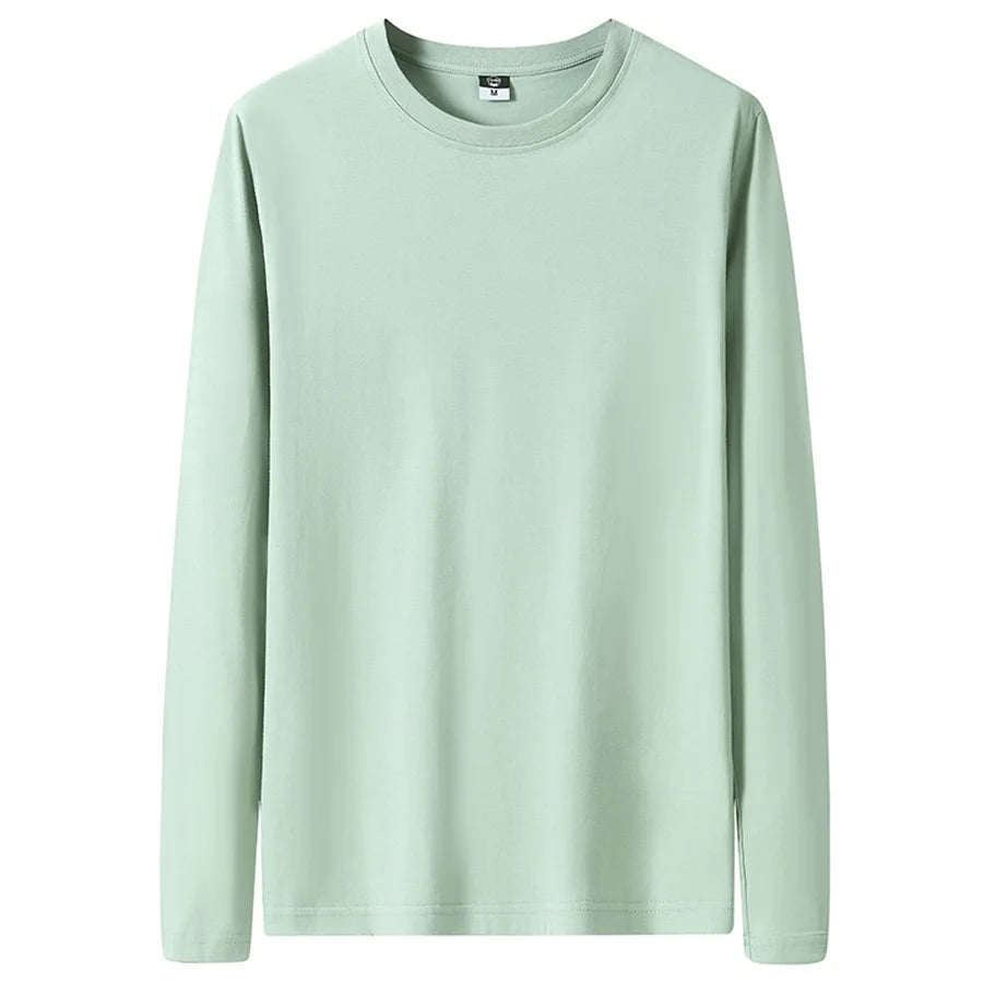 Cotton T Shirts Men Long Fashion 2025 O-Neck Slim Male Casual Autumn Solid Color Tee Shirt 12 Colors Plus Size M-6XL Wholesale