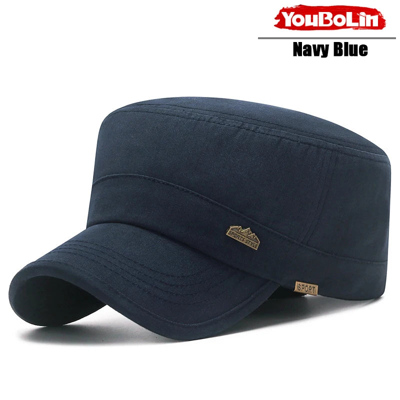 Men's Flat Top Military Cap for Beach Days – Lightweight Sun Protection Hat for Coastal Trips