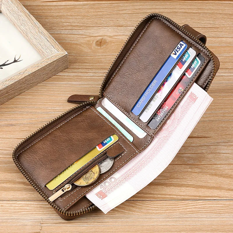 Retro Horizontal Wallet – Large Capacity with 7 Card Slots, Zipper Coin Pocket & ID Window, Driver’s License Holder