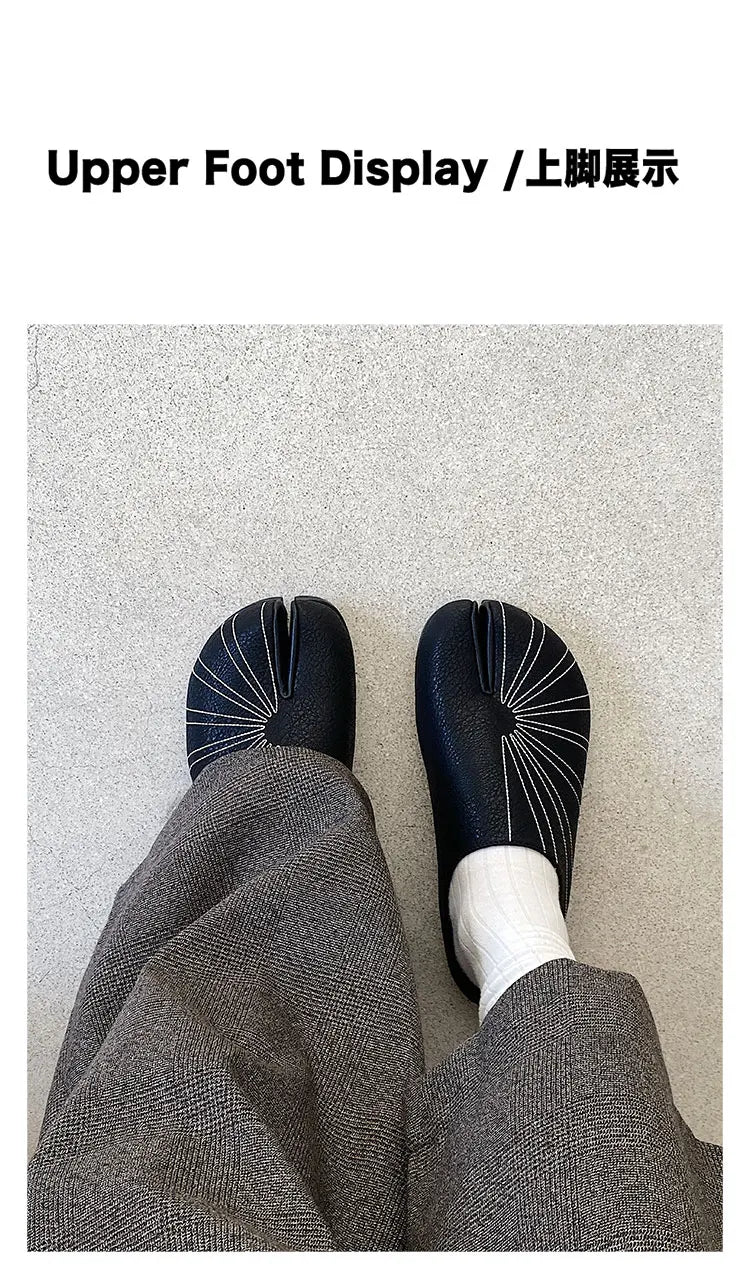 Summer Boken shoes for men breathable tabi black leather slippers personality niche split toe design Mueller shoes