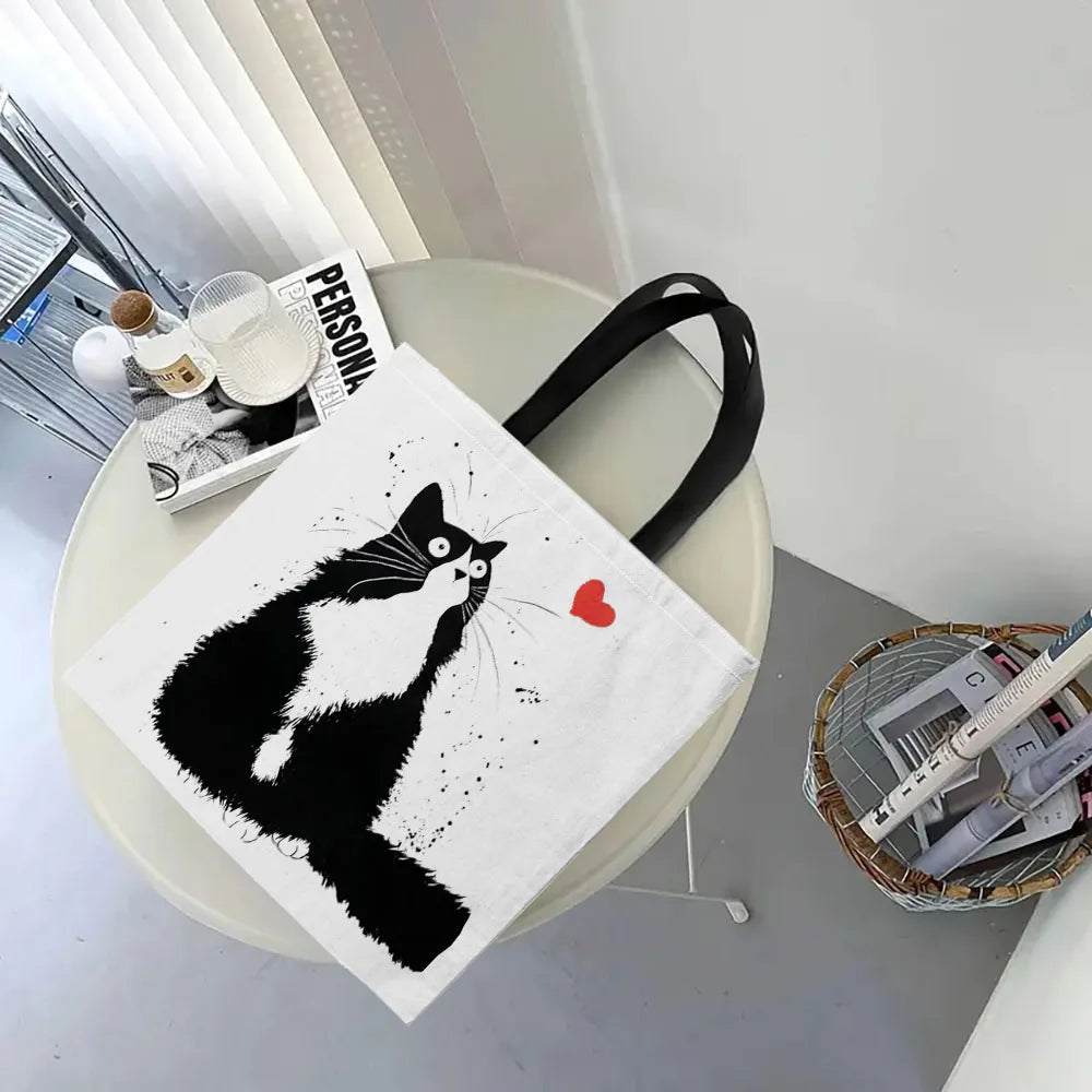 Shopper Bag High-Definition Digital Printed Shopping Bag Cat Pattern Environmentally Friendly And Portable Linen Bag