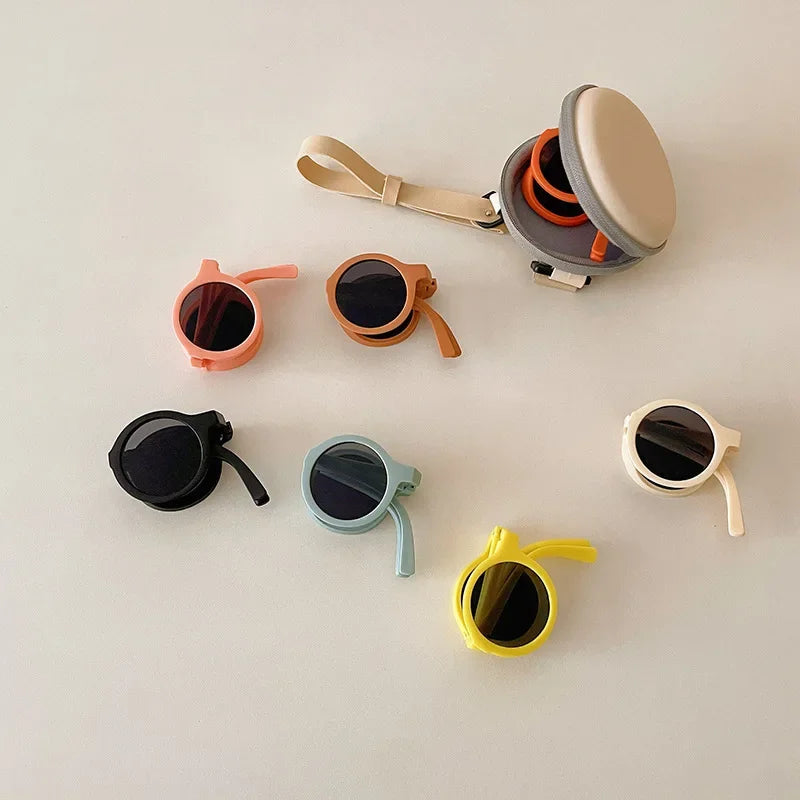 Foldable Kids Sunglasses Girls Boys Cute Round Sun Glasses Children Street Beat Eyeglasses Baby Shades Eyewears UV Protection