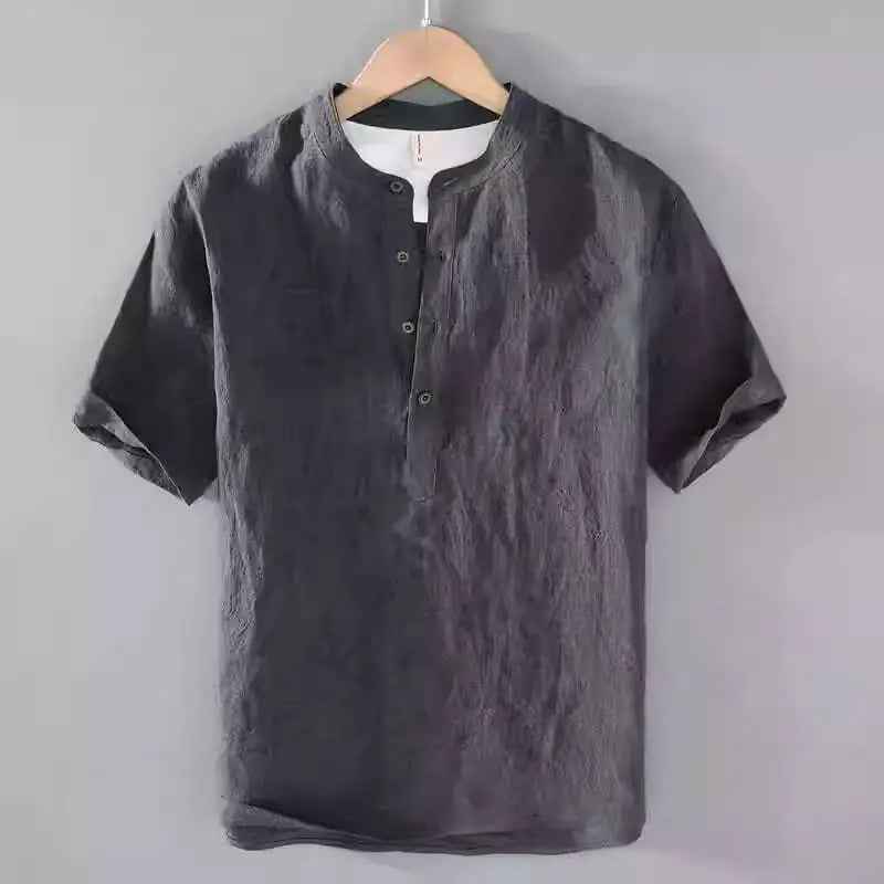 Men's Short Sleeve T-shirt Cotton and Linen Casual Men T-shirts Solid Color Summer Shirt Male Cozy Breathable
