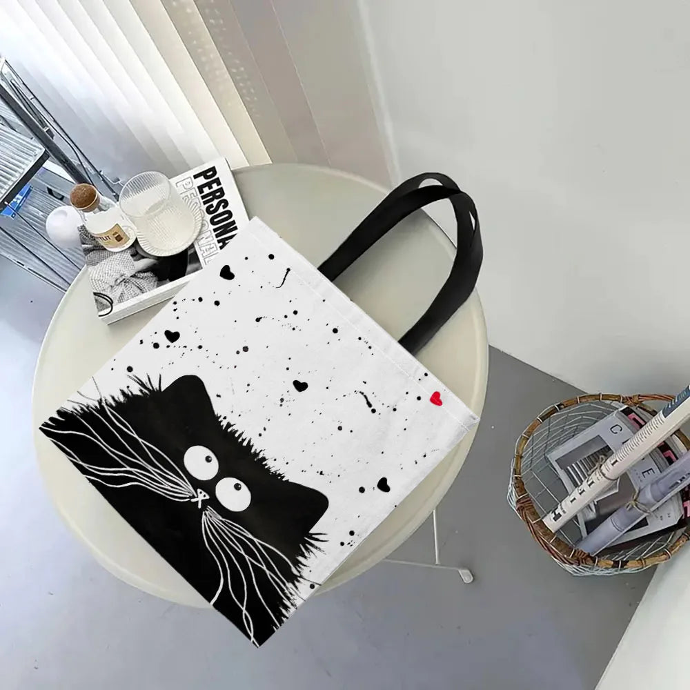 Shopper Bag High-Definition Digital Printed Shopping Bag Cat Pattern Environmentally Friendly And Portable Linen Bag