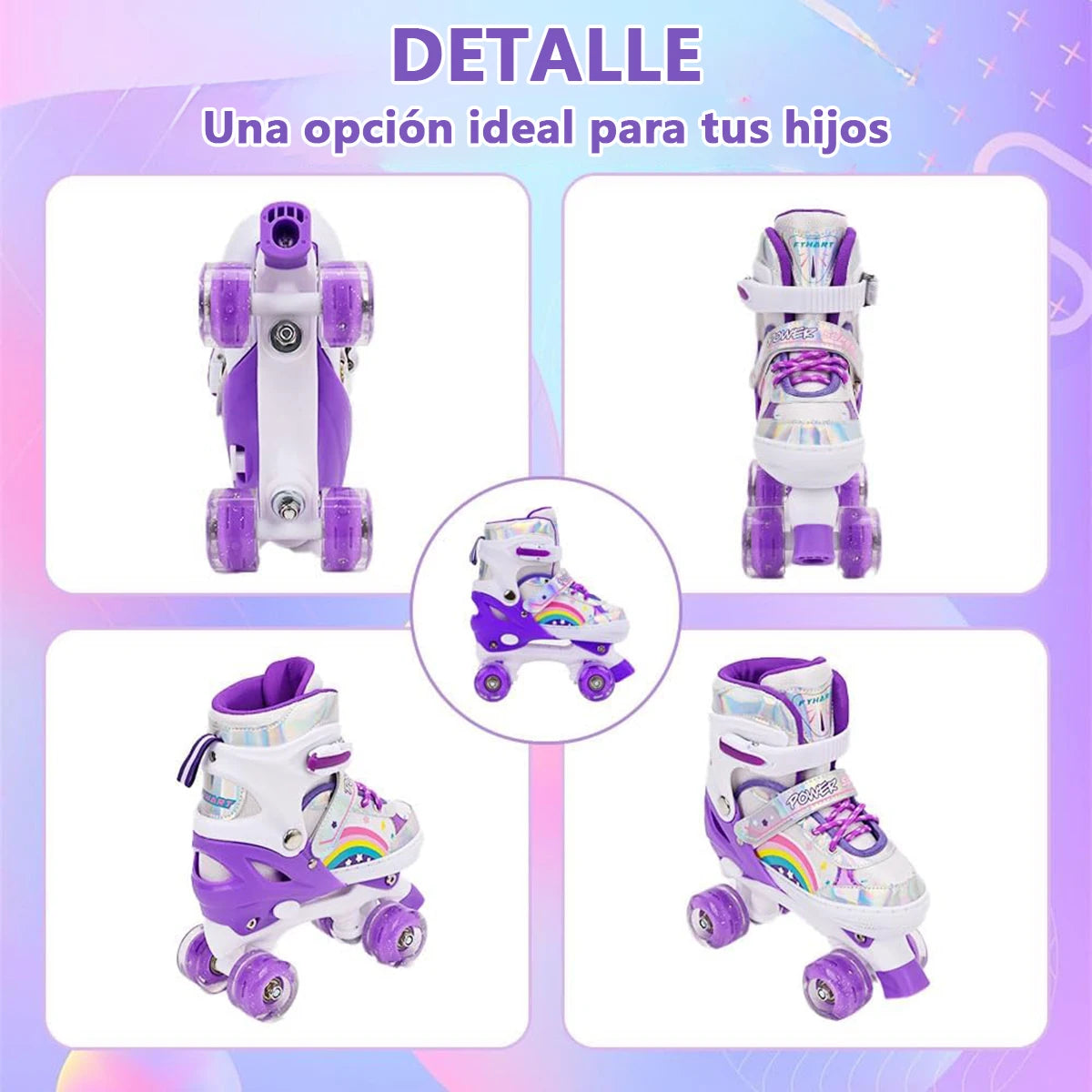Boys Girls Kids Skates Children Roller Skates Skating Shoes Sliding Adjustable Quad Sneakers PU Flashing 4 Wheels Roller Skates
