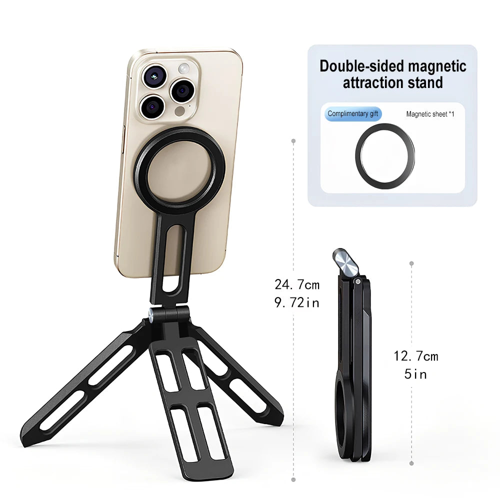 Alloy Phone Tripod Carabiner-Mounted For iPhone Portable Dual-sided Magnetic Tripod Desk Mount Phone Handle Holder
