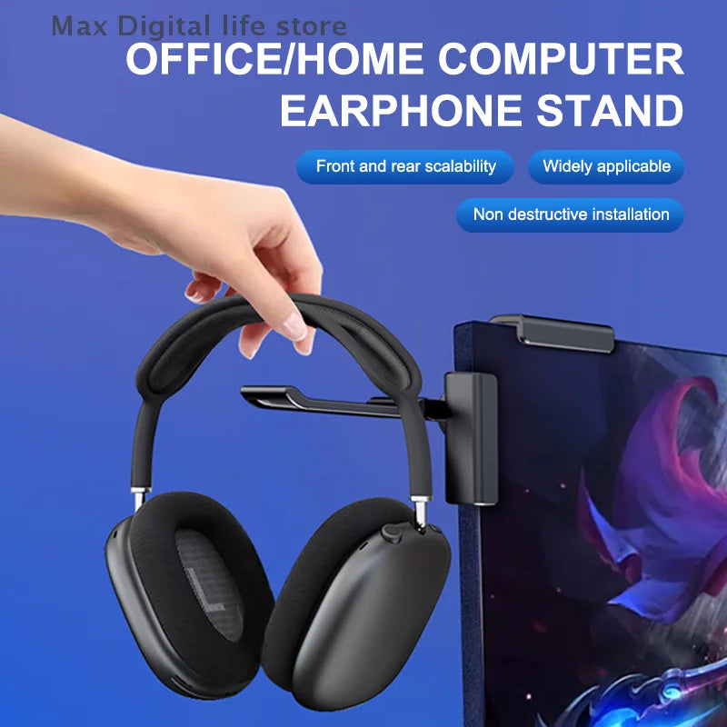 Computer Monitor Earphone Holder Clip PC Screen Headset Headphone Stand Bracket Desktop Organizer Laptop 360 Degree Rotation