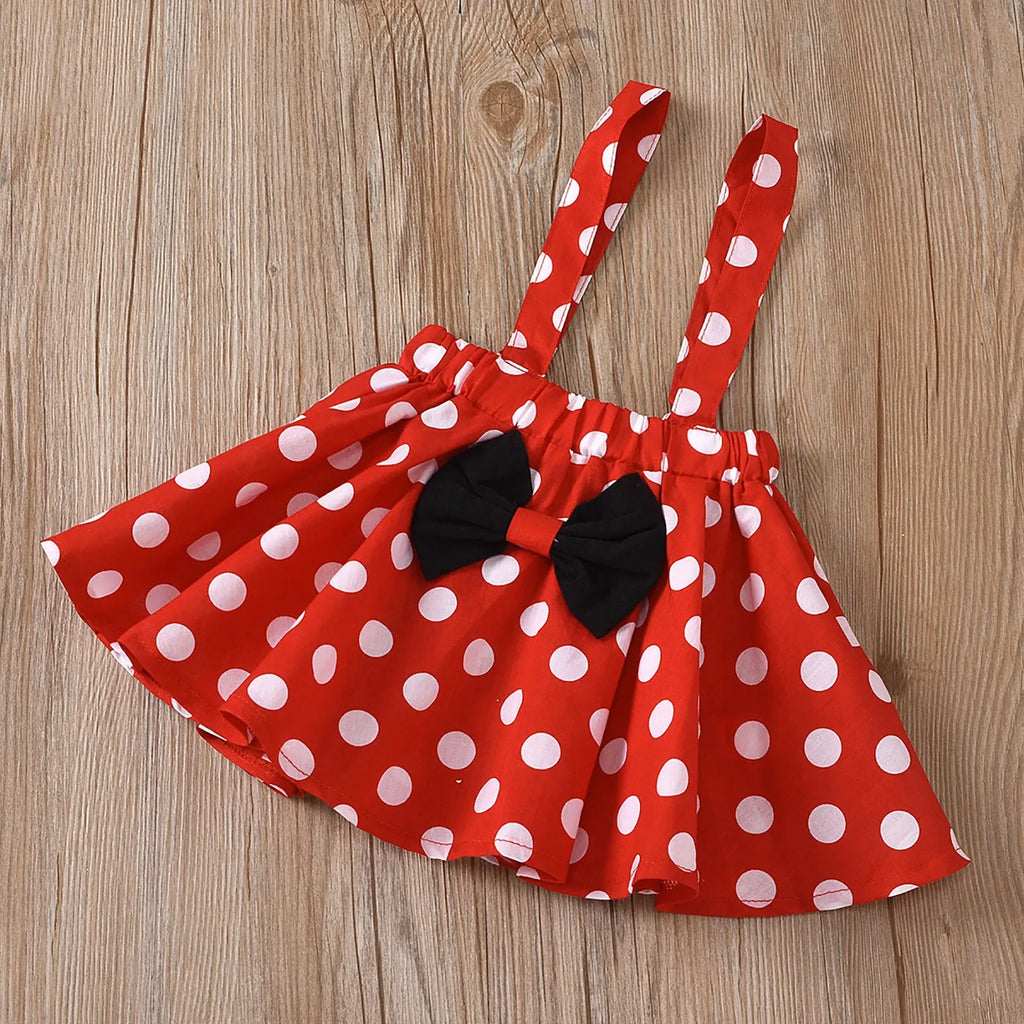 1-5 Years Children Outfit Baby Clothing Set Girl Summer Birthday Costume Kids Dots Tops Skirt Cosplay Dress with Headband
