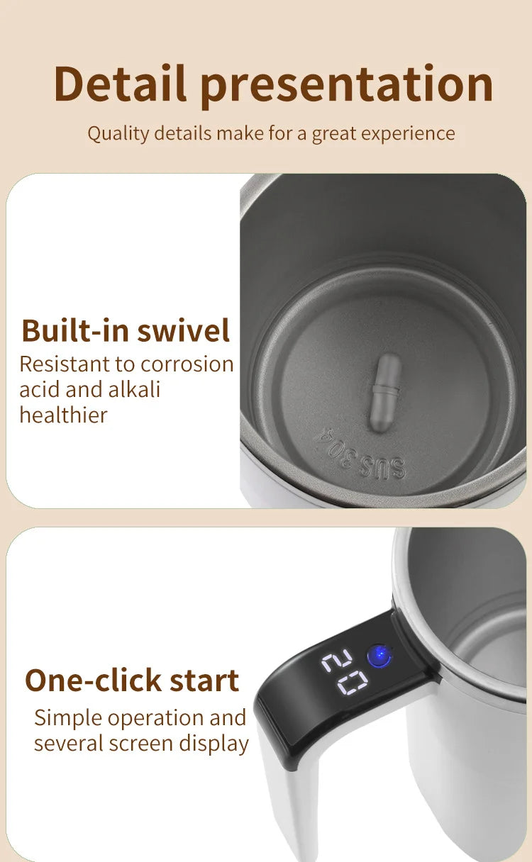 HOMEFISH Automatic Stirring Cup Rechargeable Portable Coffee Electric Stirring Stainless Steel Mixer Rotating Magnetic