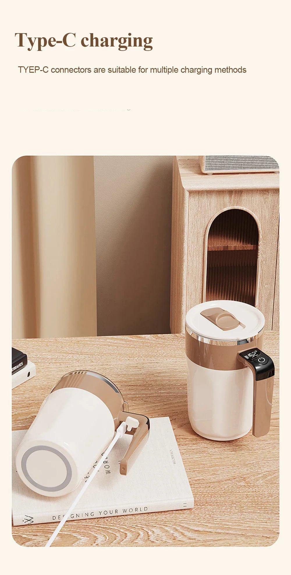 400ML Automatic Stirring Cup USB Rechargeable Electric Self Mixing Coffee Mug Stainless Steel Portable Tea Milk Drinking Cup
