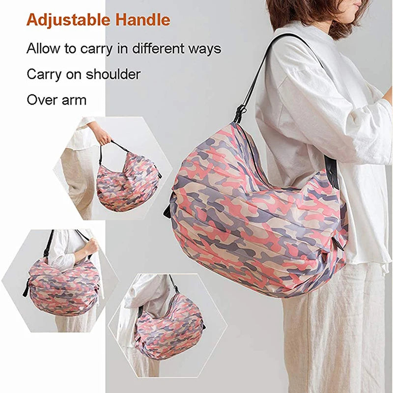 New Foldable Shopping Bag Space Save Reusable Supermarket Grocery Shopping Bag Travel Beach Fitness Sports Bag One-Shoulder