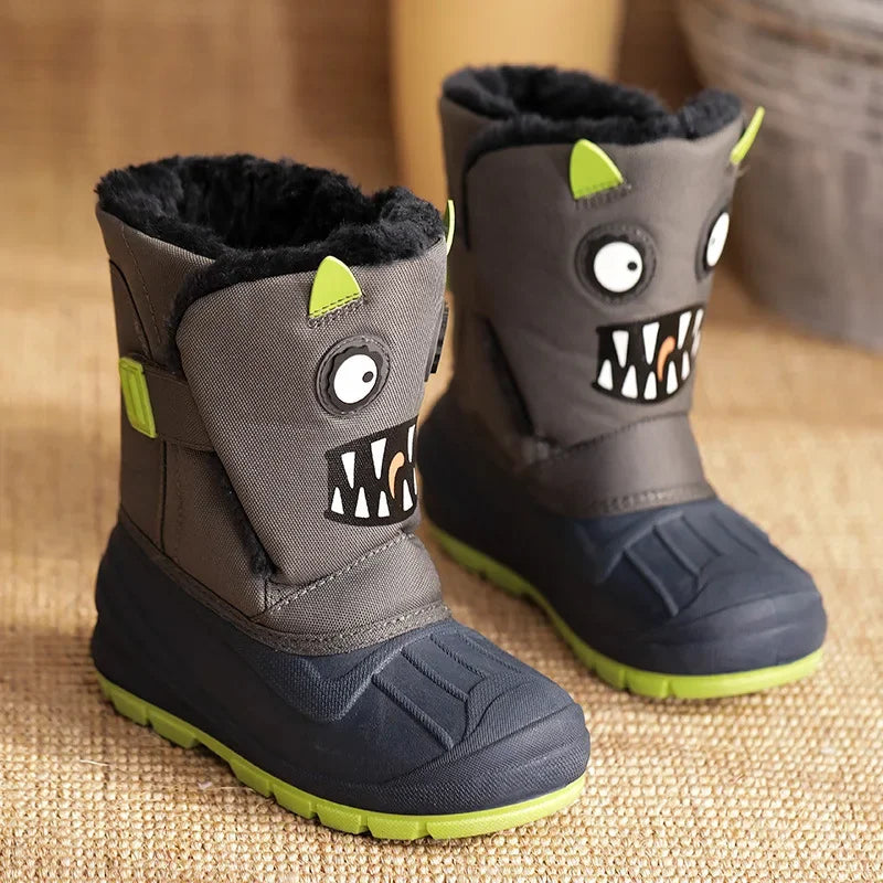 Kids Plush Snow Boots Children Waterproof Anti-Slippery Keep Warm In Winter Padded Cotton Shoes Soft Flat Sole Footwear