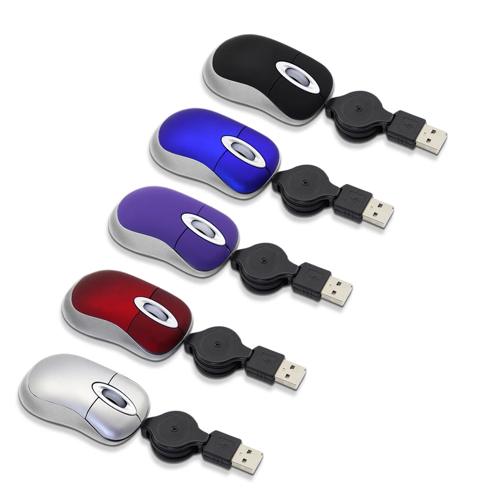 Portable Optical Mini Mouse Retractable USB Cable Ergonomic Office Mause Computer peripheral accessories For PC Laptop