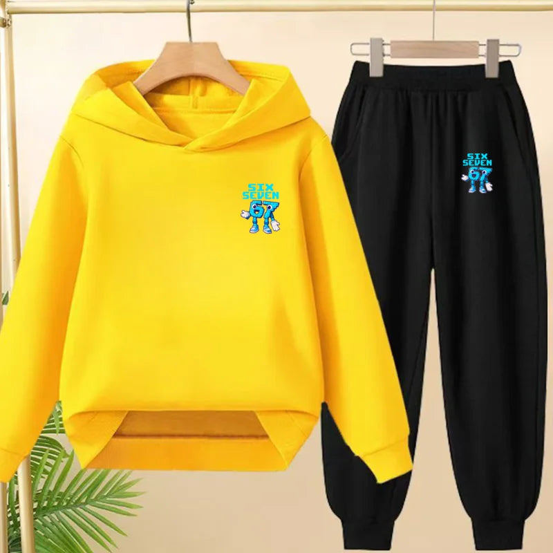 Children Coat 2 Piece 3-12 Age Boy Girl 67  Comfort Leisure Hoodie+Trousers Pullover Hooded Autumn Winter New Style Sportswear