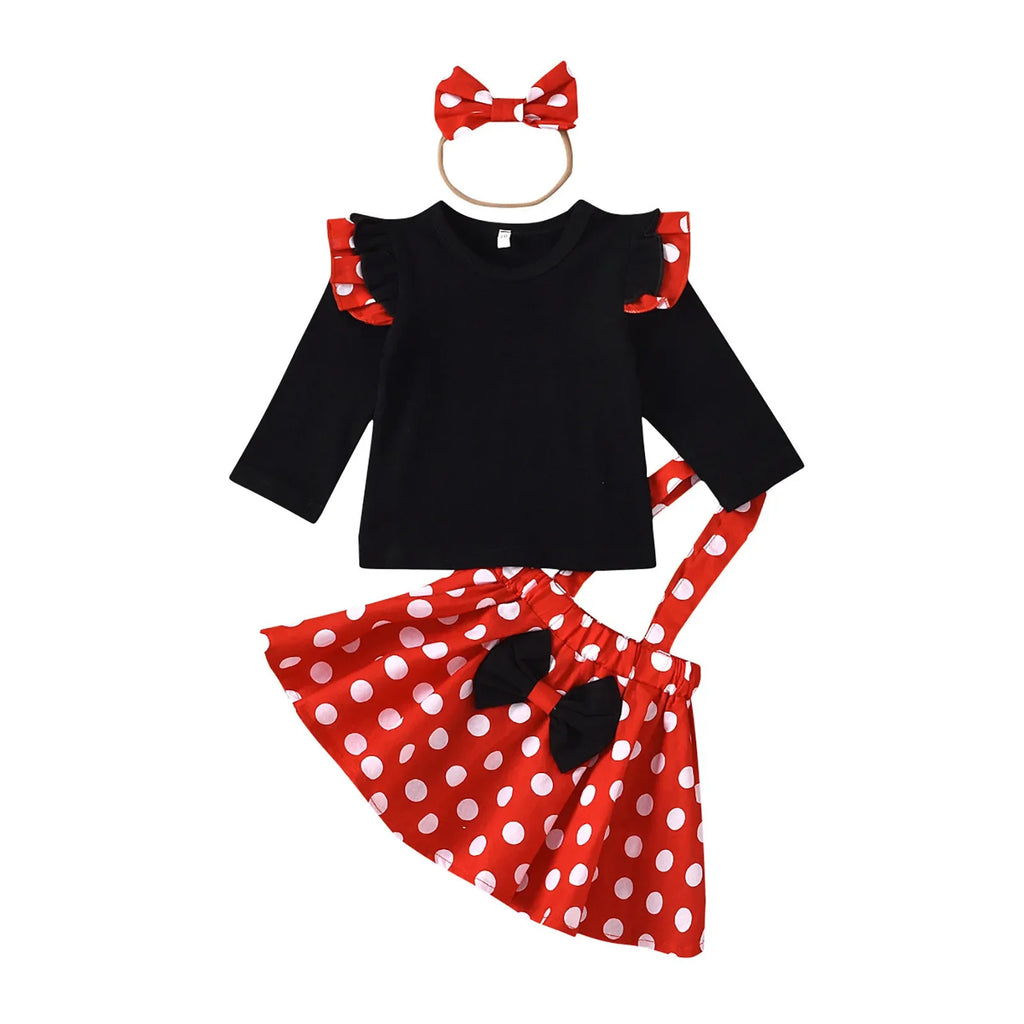 1-5 Years Children Outfit Baby Clothing Set Girl Summer Birthday Costume Kids Dots Tops Skirt Cosplay Dress with Headband