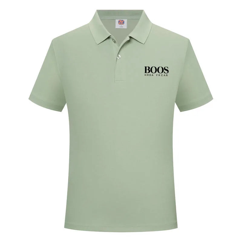 Men's Classic Letter Print Polo Shirt Breathable Lapel Short Sleeve Solid Color Business Casual Golf Workwear Top Daily T-Shirt