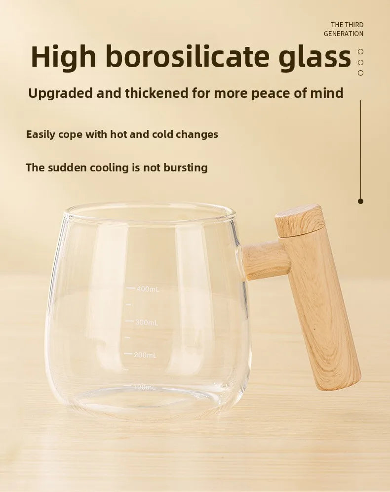 Self-stirring Coffee Cup Portable Electric Self Mixing Mug with Wooden Handle for Coffee Milk Rechargeable Automatic Glass Cup