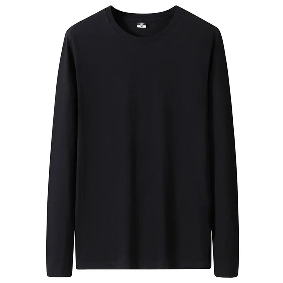 Cotton T Shirts Men Long Fashion 2025 O-Neck Slim Male Casual Autumn Solid Color Tee Shirt 12 Colors Plus Size M-6XL Wholesale