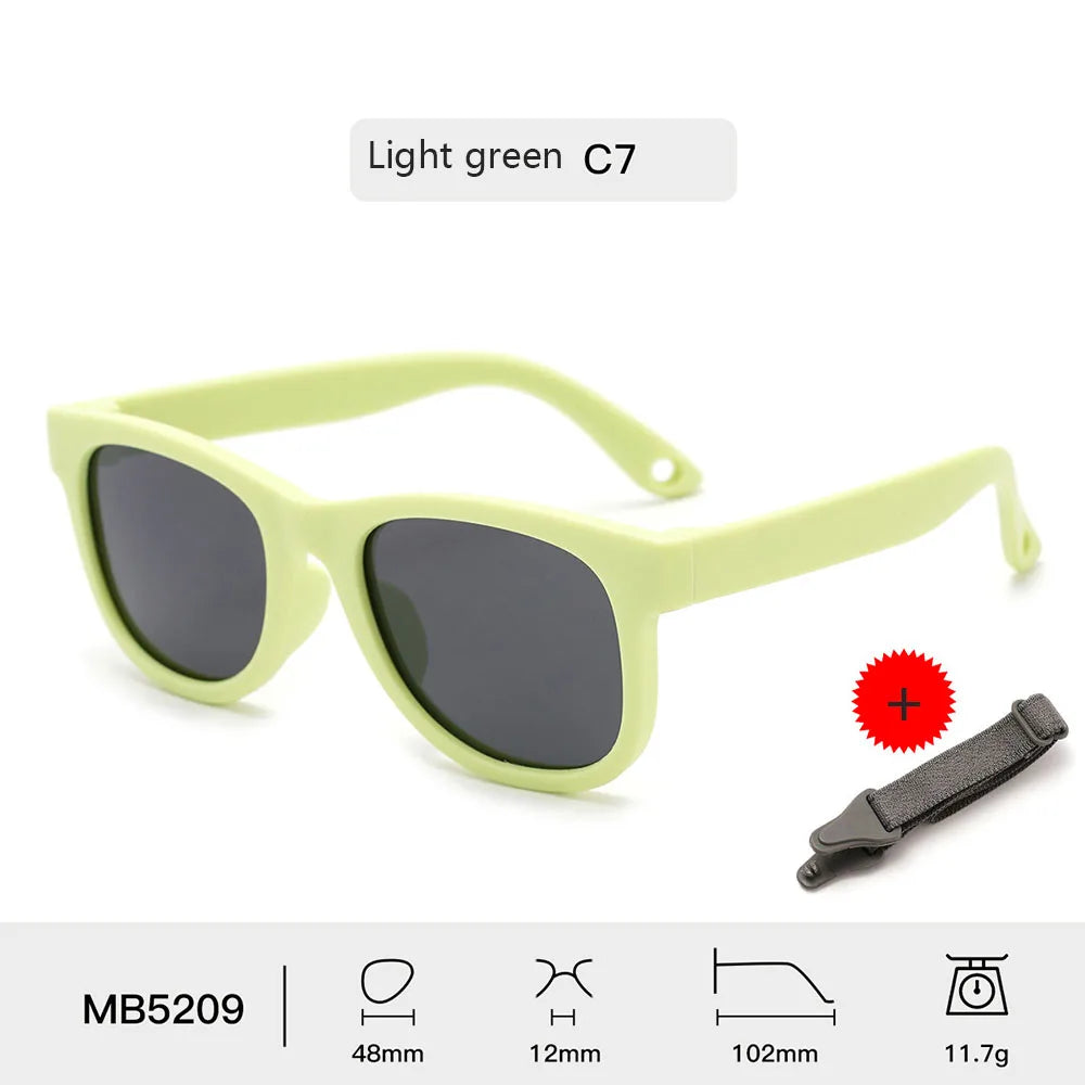Kids Polarized Sunglasses Bendable Flexible Sunglasses with Strap Children Square Silicone Frame Mirrored UV400 Eyewear