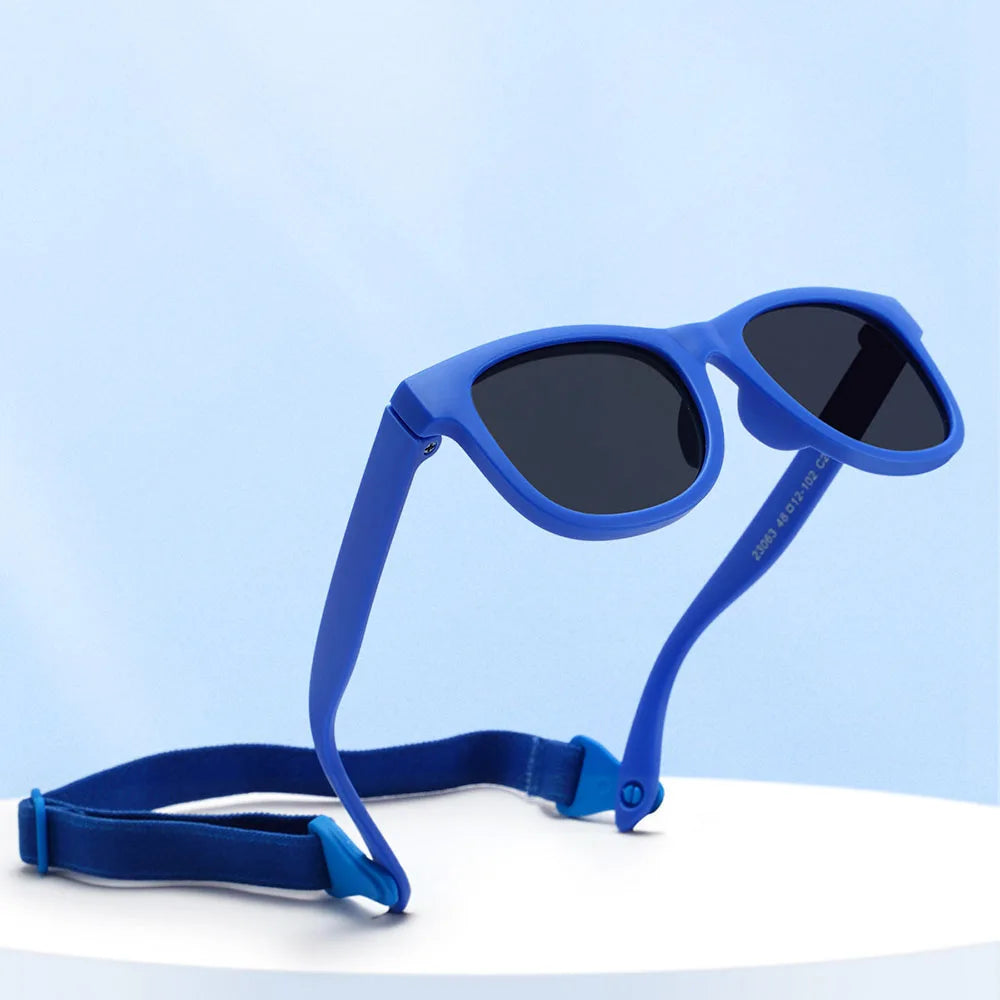 Kids Polarized Sunglasses Bendable Flexible Sunglasses with Strap Children Square Silicone Frame Mirrored UV400 Eyewear