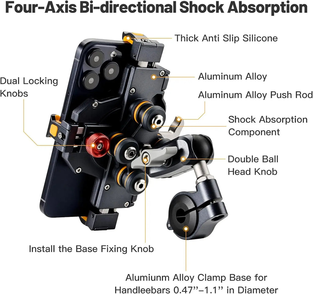 Universal Motorcycle Phone Holder Alloy Anti-Shake 360° Adjustable Motos Bike Navigation Bracket Metal Motorcycles Accessory