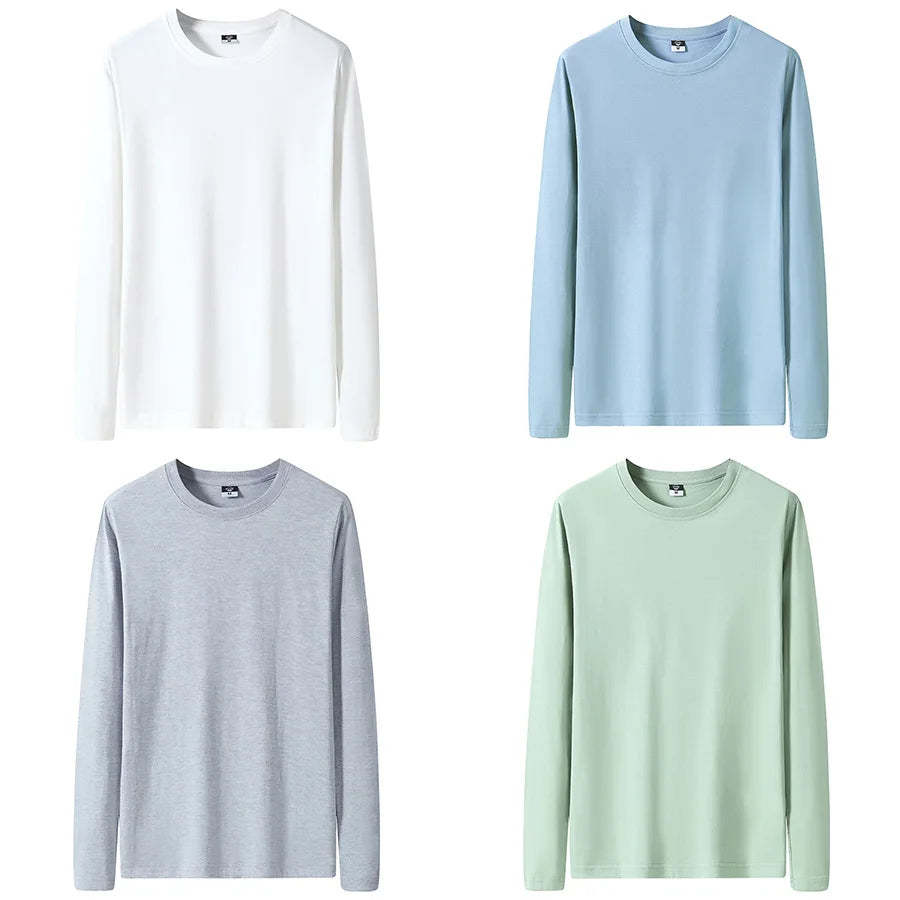 Cotton T Shirts Men Long Fashion 2025 O-Neck Slim Male Casual Autumn Solid Color Tee Shirt 12 Colors Plus Size M-6XL Wholesale