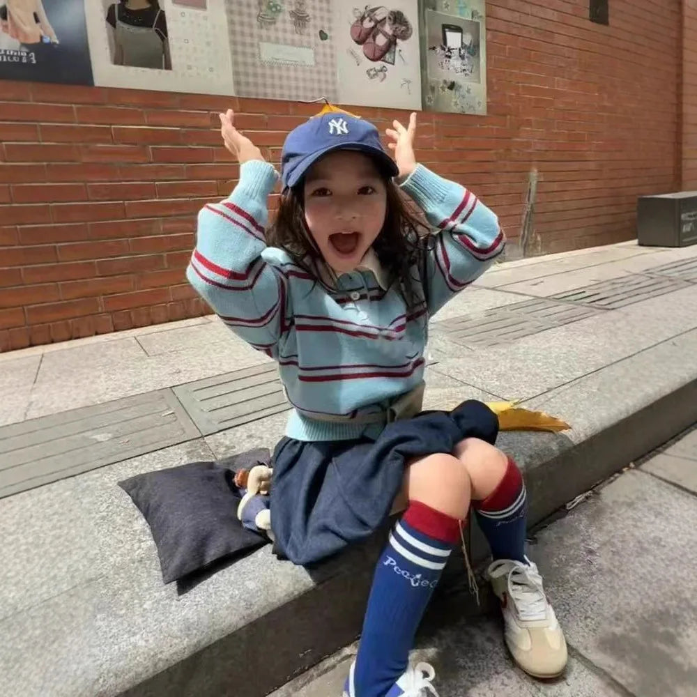 Children Clothes 2025 Spring and Autumn New Girl's Clothes Fashion Striped Girl's Knitted Sweater or Bud Skirt