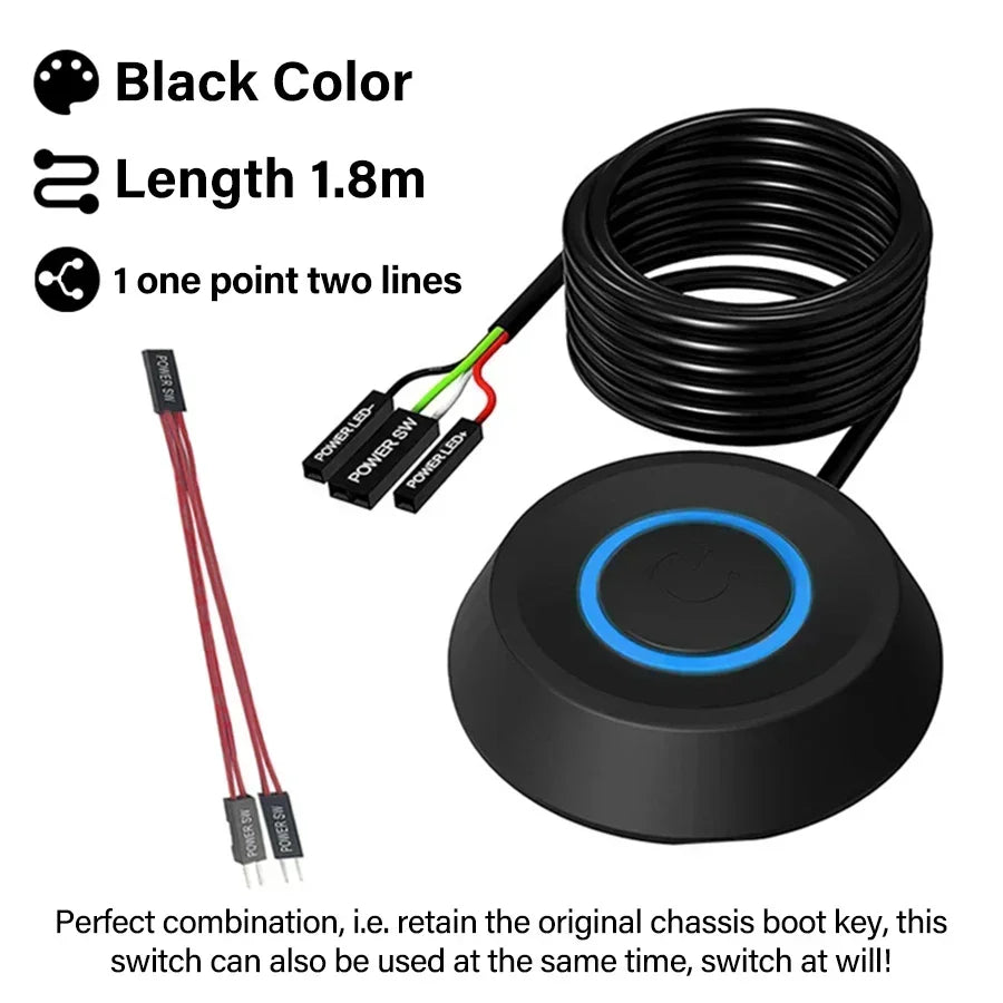 1.8M Computer Desktop Key Switch Desktop Host External Start Power On/Off Button Extension Cable Startup Switch For Home Office