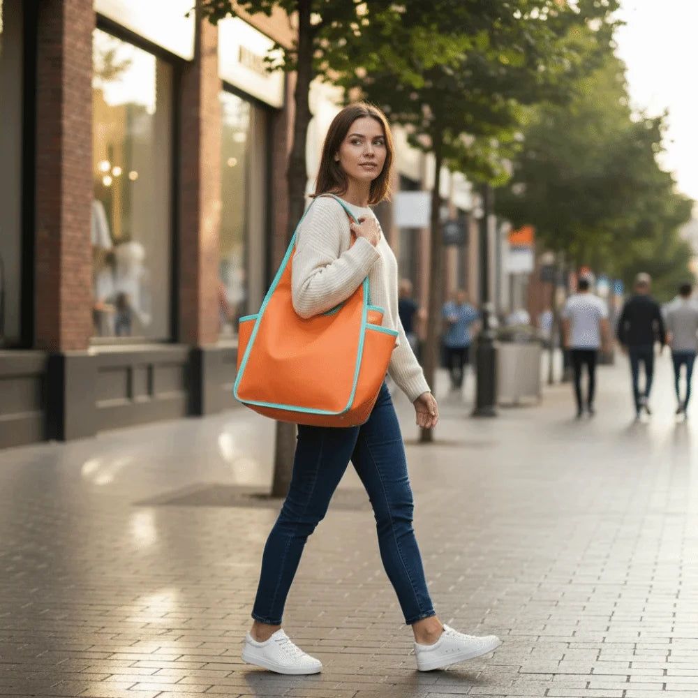Reusable Large Capacity Shopping Bag Waterproof Foldable Tote Bag Color Blocking Polyester Eco-Friendly Bag Grocery