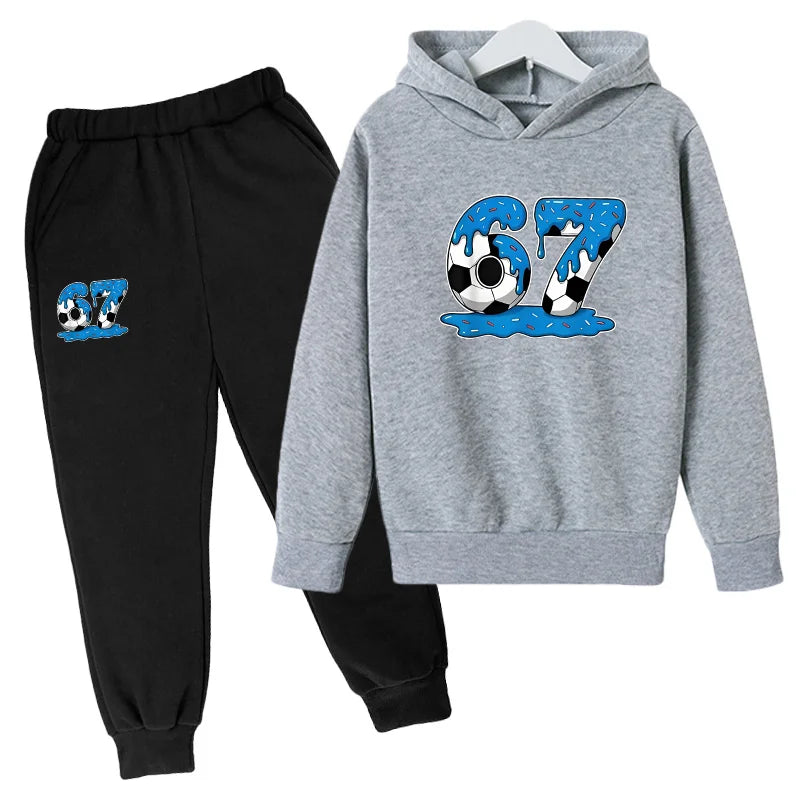 Six to seven-year-old children's sportswear set 67 Children's clothing hooded shirt + pants set 2-piece set for 3-12 year olds
