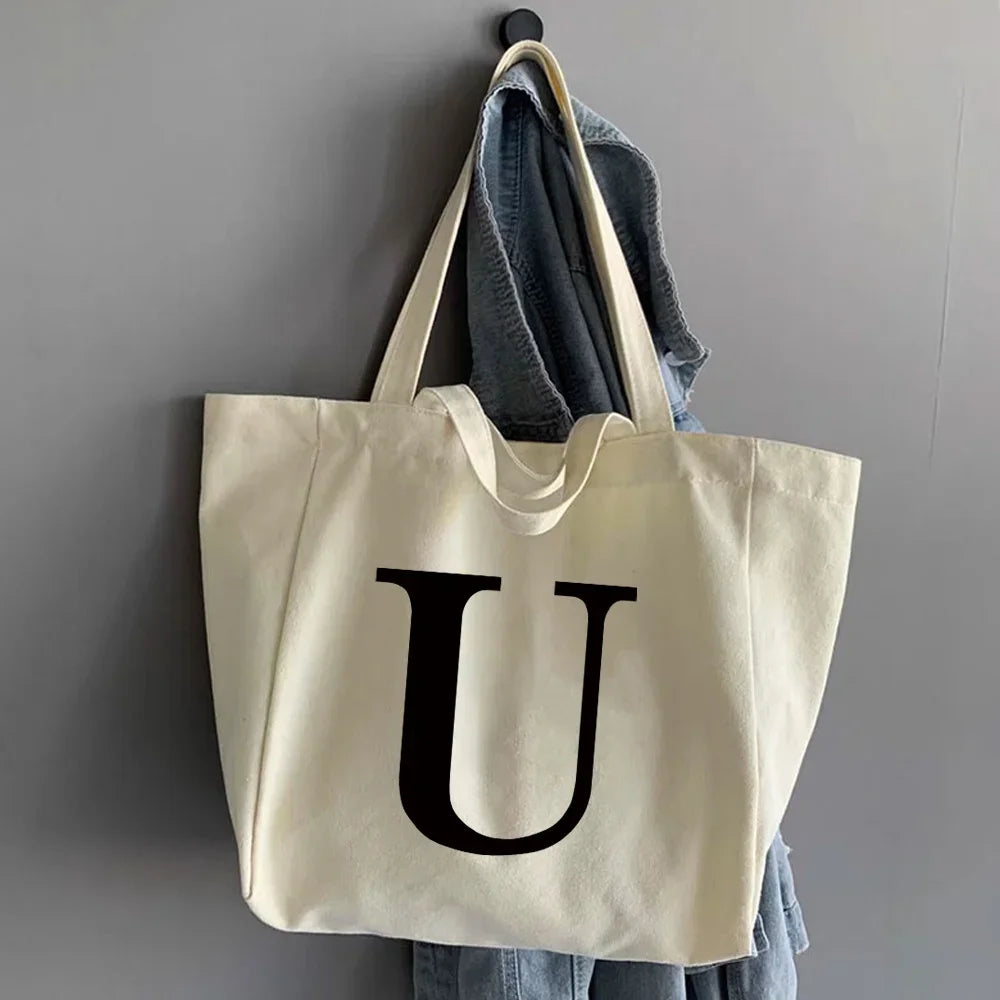 Canvas Shopping Bags Large Capacity Conventional Tote Bag Eco Two Straps Organizer Fashion Letter Printed Women Shoulder Handbag