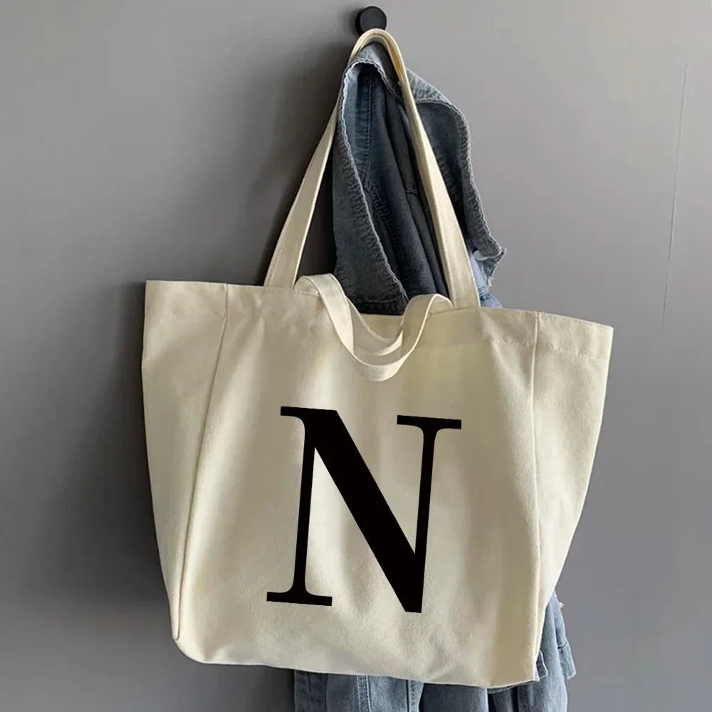 Canvas Shopping Bags Large Capacity Conventional Tote Bag Eco Two Straps Organizer Fashion Letter Printed Women Shoulder Handbag