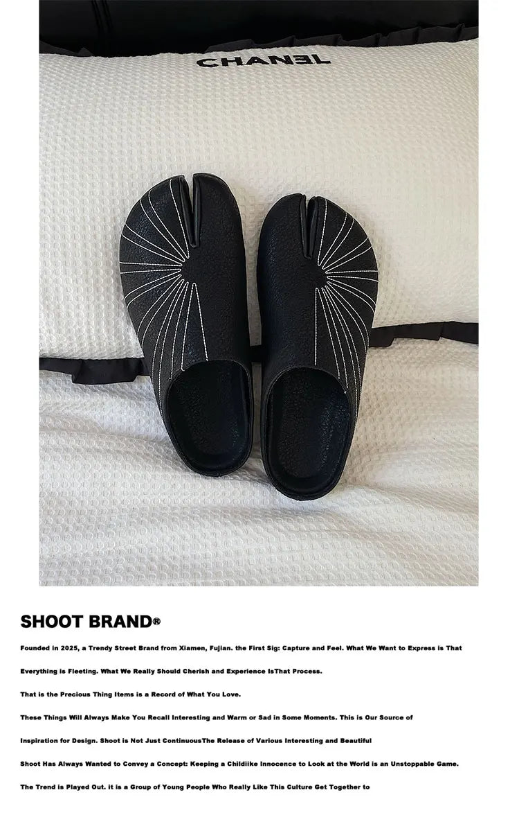 Summer Boken shoes for men breathable tabi black leather slippers personality niche split toe design Mueller shoes