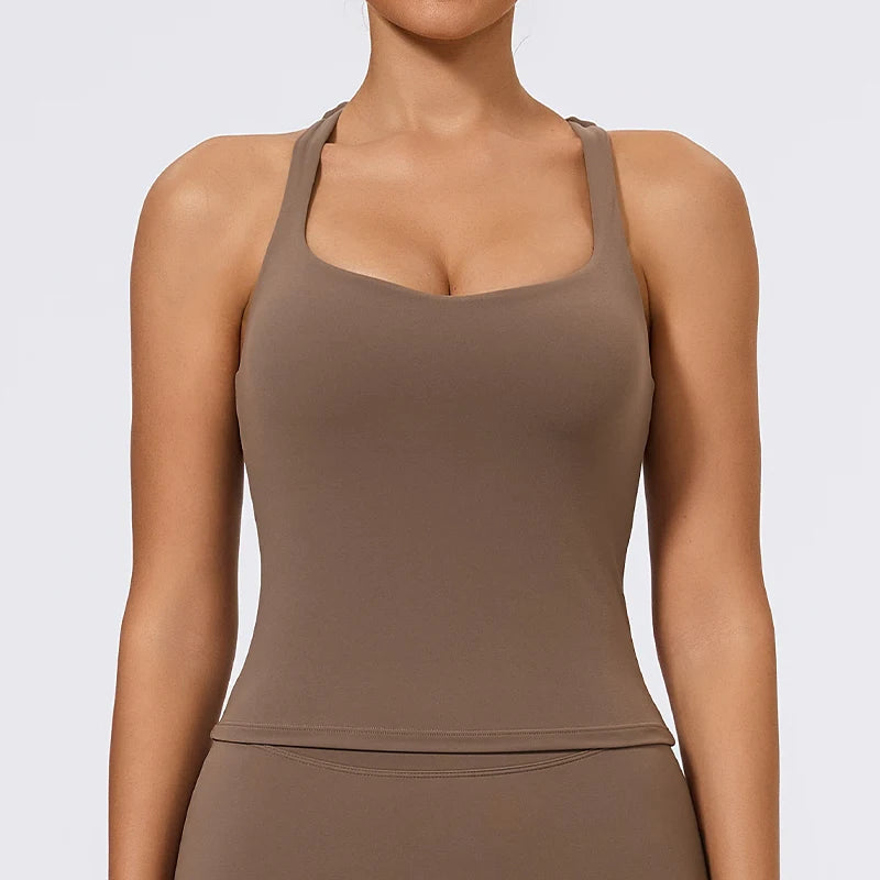 Hearuisavy Woman's Push Up Sports Vest I-Back Strap Design Gym Sportswear Breathable Quick Dry Fitness Top Running Yoga Tank Top